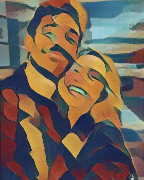 The couple painted in the Gauguin style on the phone