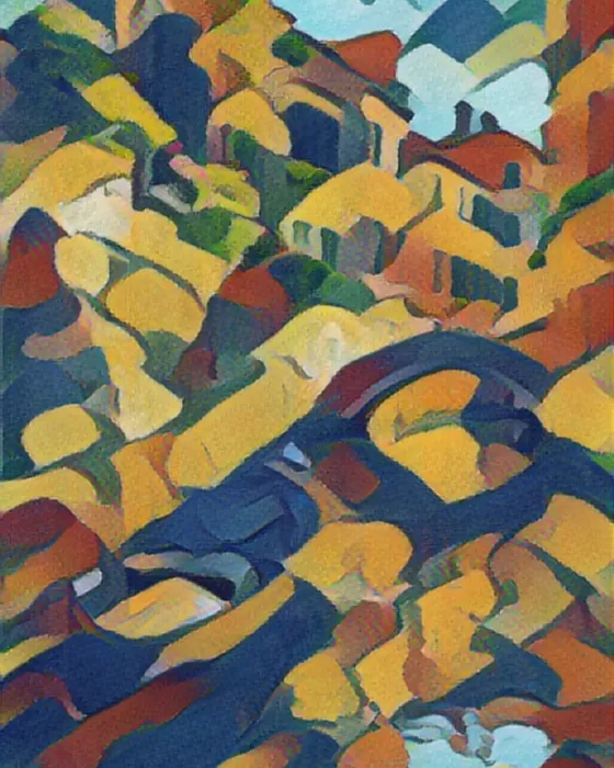 The Venice canal painted in the Gauguin style on the phone