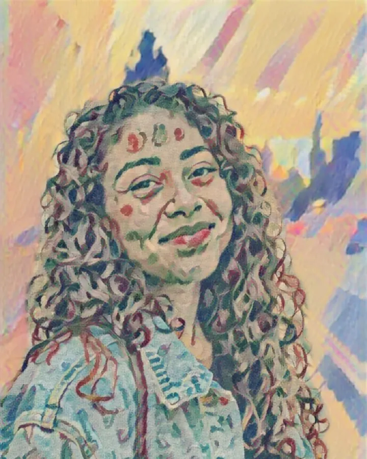 The portrait painted in the fauve style, made on the phone