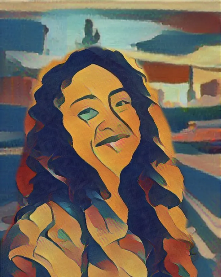 The portrait painted in the gauguin style, made on the phone