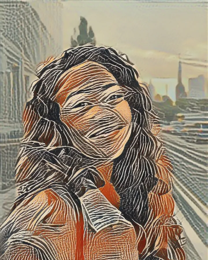 The portrait painted in the linocut style, made on the phone