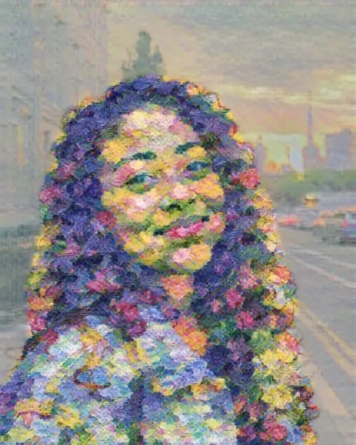 The portrait painted in the monet style, made on the phone