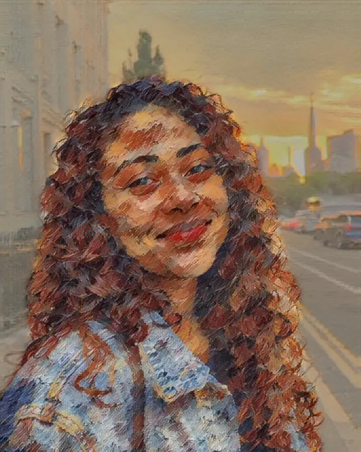 The portrait painted in the oil style, made on the phone