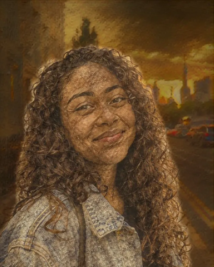 The portrait painted in the rembrandt style, made on the phone