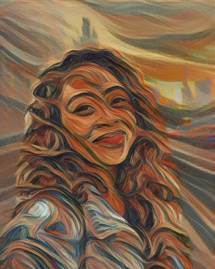 The portrait painted in the scream style, made on the phone