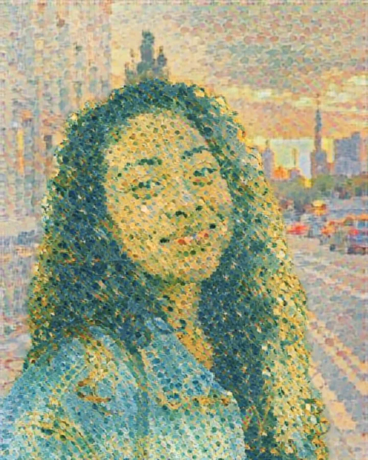 The portrait painted in the signac style, made on the phone