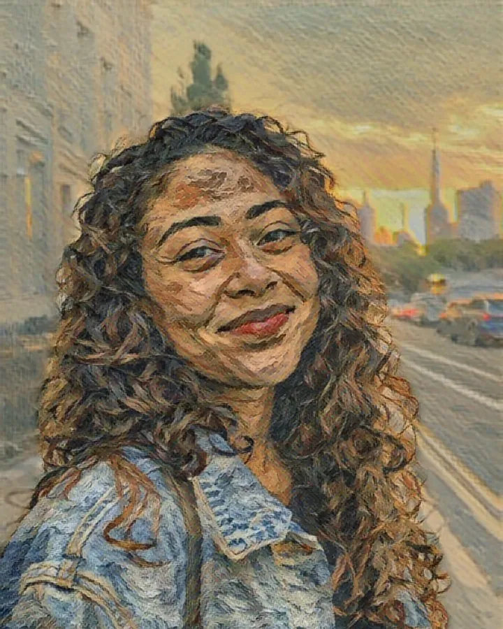 The portrait painted in the starryNight style, made on the phone