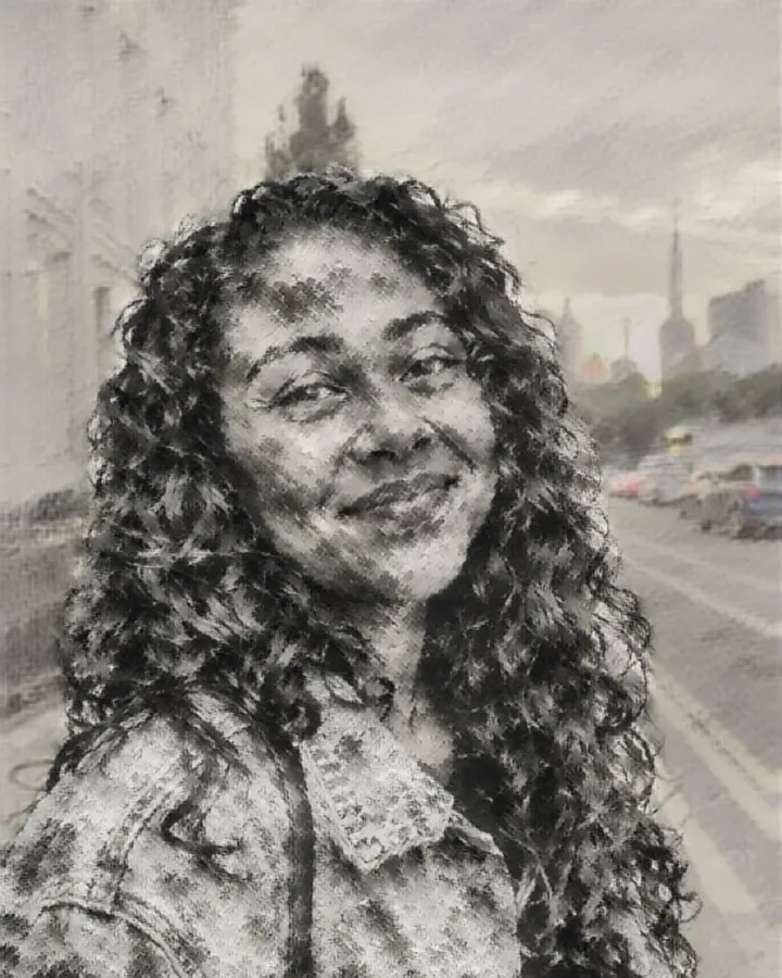 The portrait painted in the sumi style, made on the phone