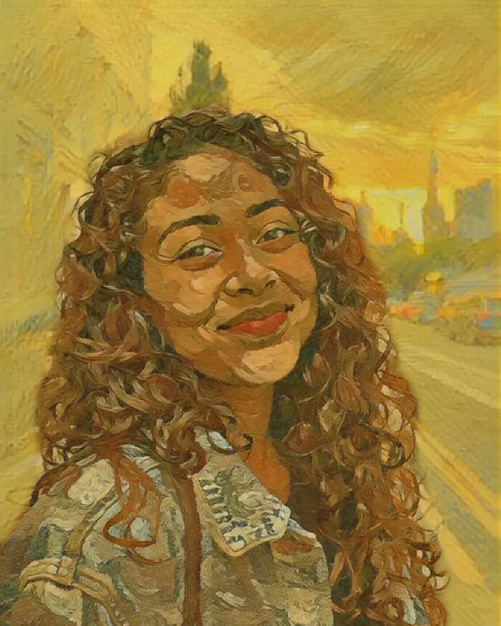 The portrait painted in the sunflowers style, made on the phone