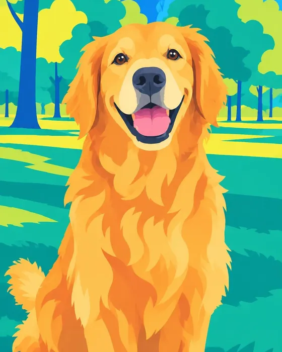 The AI painting of the golden retriever for its coloring page