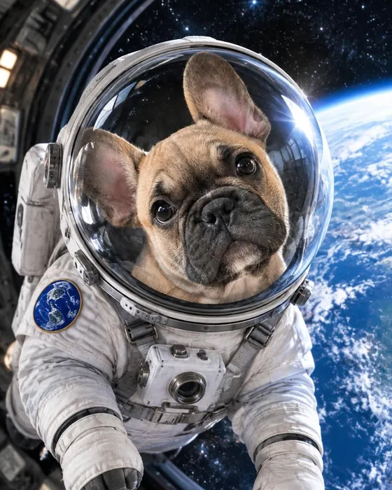 The French bulldog as an astronaut, made with Magic