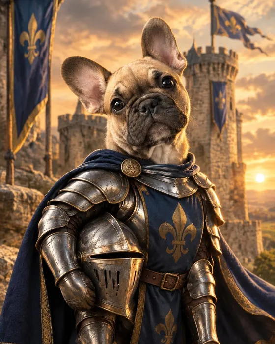 The French bulldog as a knight, made with Magic