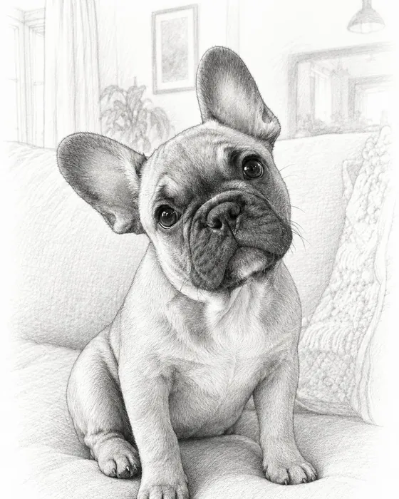The French bulldog as a pencil sketch, made with Magic