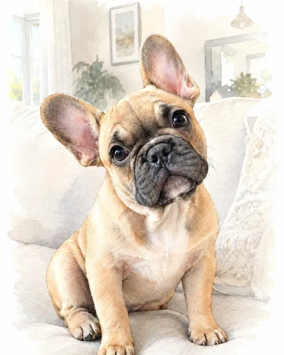 The French bulldog as a watercolor painting, made with Magic