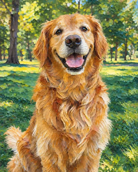 The golden retriever as an oil painting, made with Magic