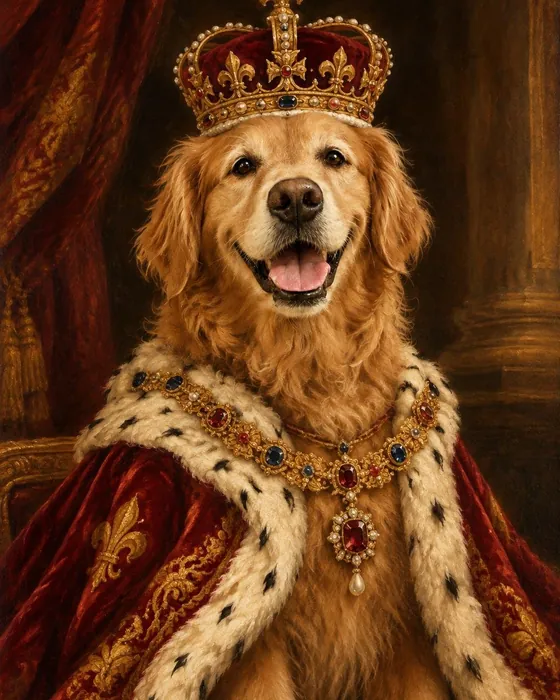 The golden retriever as a royal portrait, made with Magic