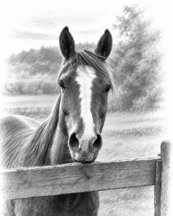 The horse as a charcoal drawing, made with Magic