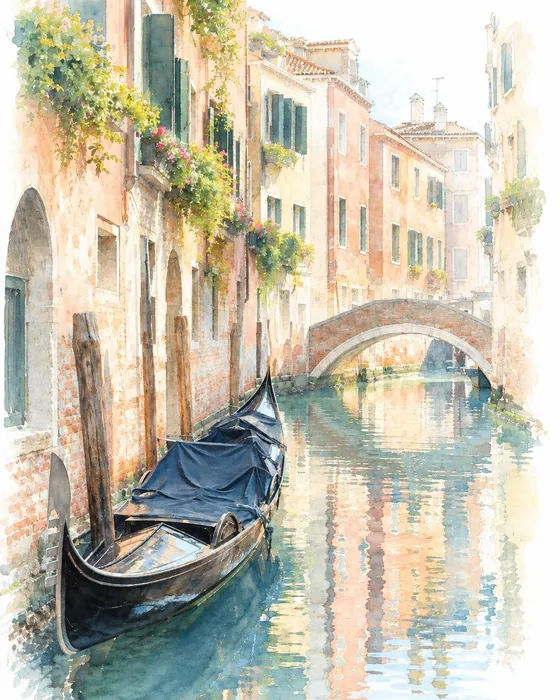 The Venice canal as a watercolor painting, made with Magic