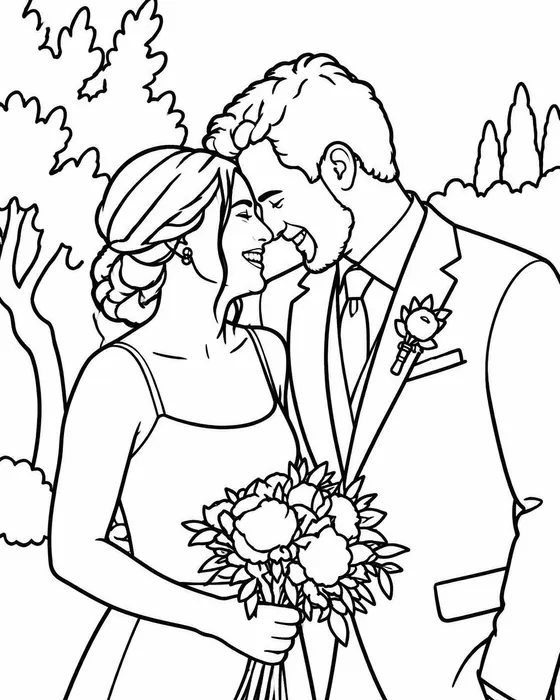 The wedding couple as clean line art, made with Magic