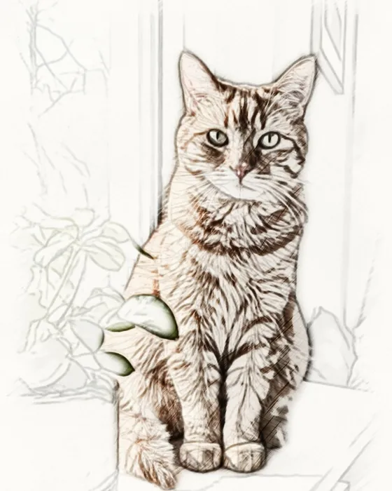 The ginger cat as a coloredPencil sketch made on the phone