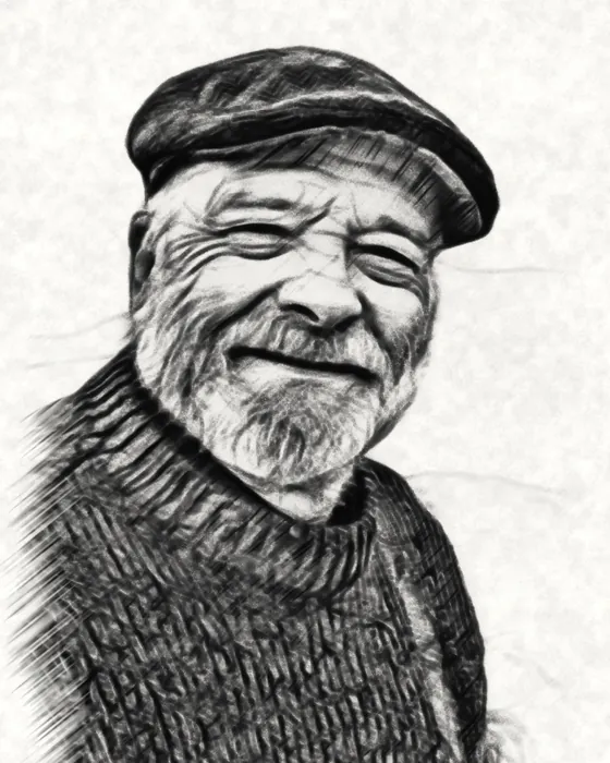 The grandfather as a charcoal sketch made on the phone