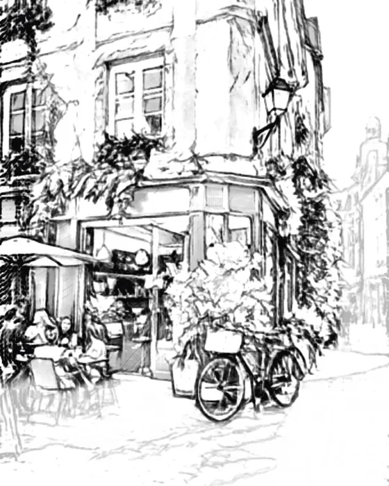 The street cafe as a technical sketch made on the phone