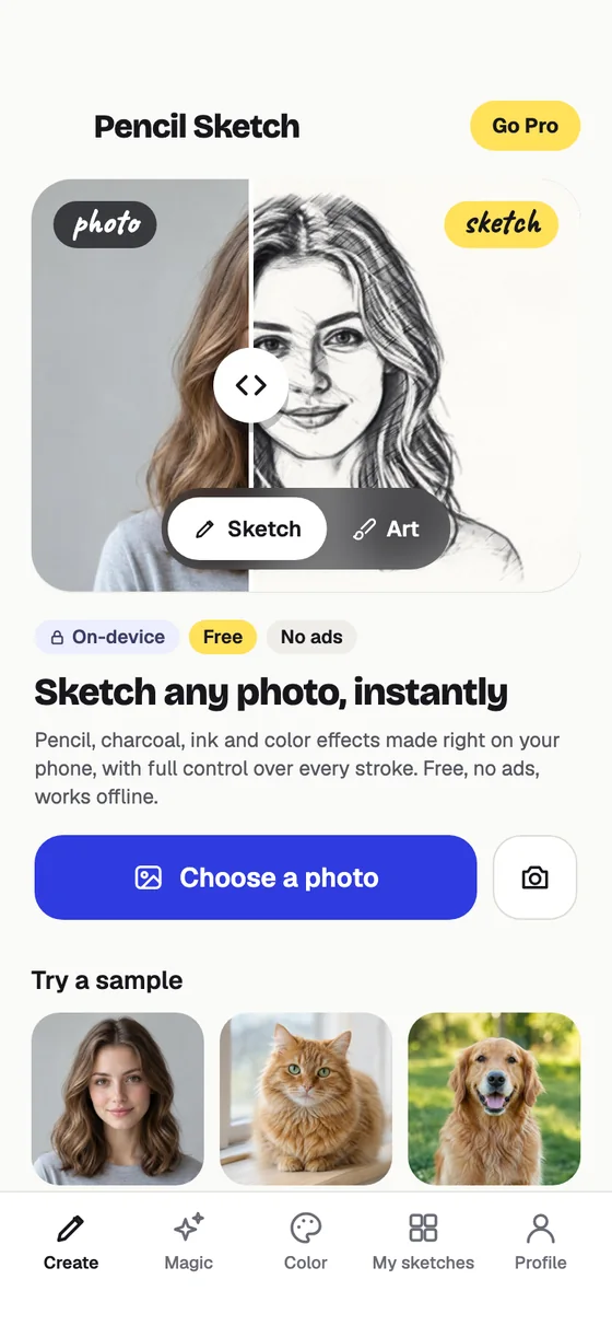 The Create tab of Pencil Sketch AI