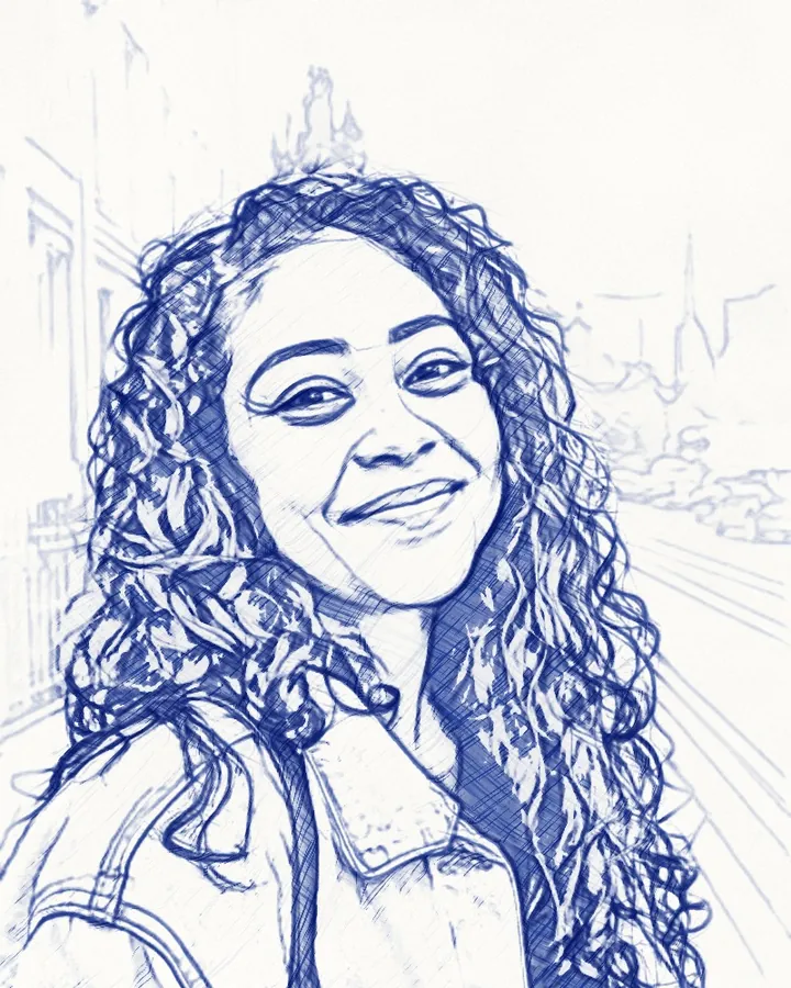 The portrait as a ballpoint sketch, made on the phone