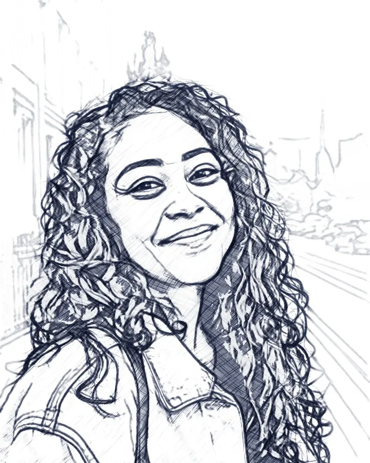 The portrait as a fineliner sketch, made on the phone