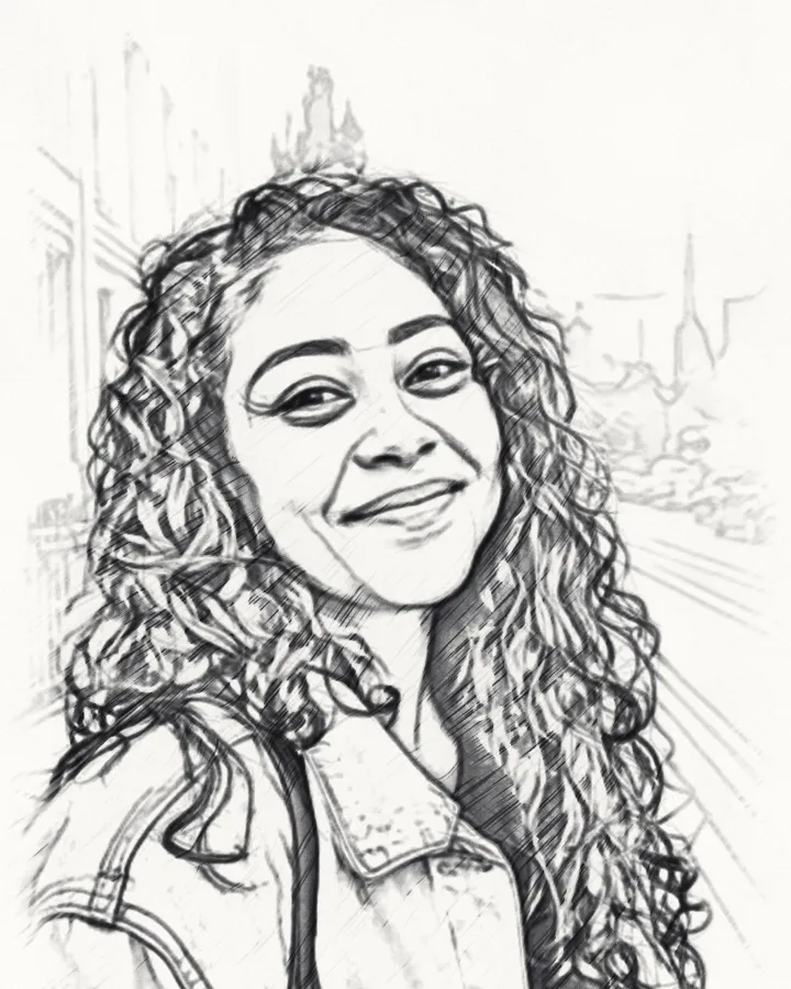 The portrait as a graphite sketch, made on the phone