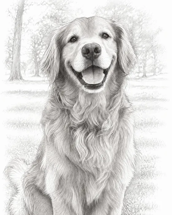 The golden retriever as a realistic pencil sketch, made with Magic