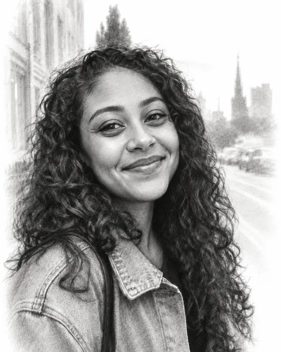 The portrait as a charcoal drawing, made with Magic