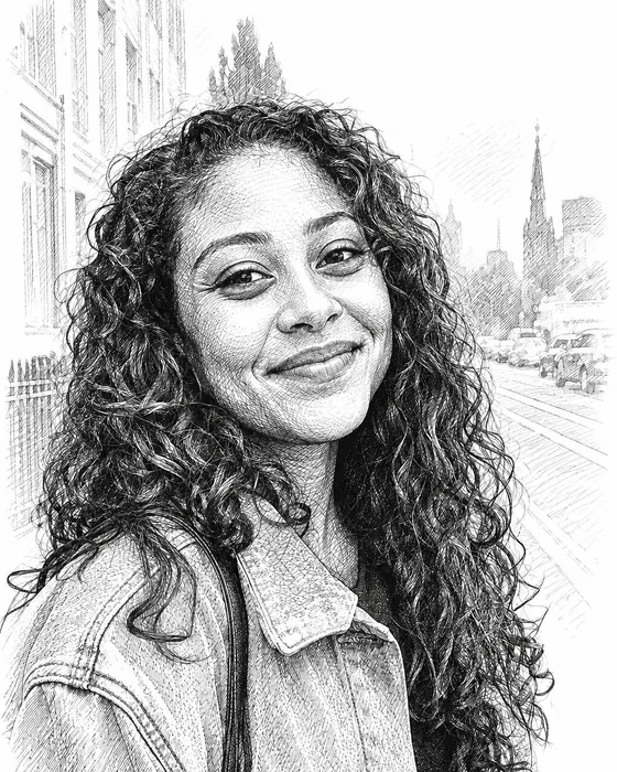 The portrait as a crosshatch engraving, made with Magic