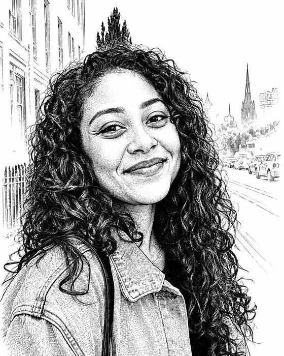 The portrait as a pen-and-ink drawing, made with Magic