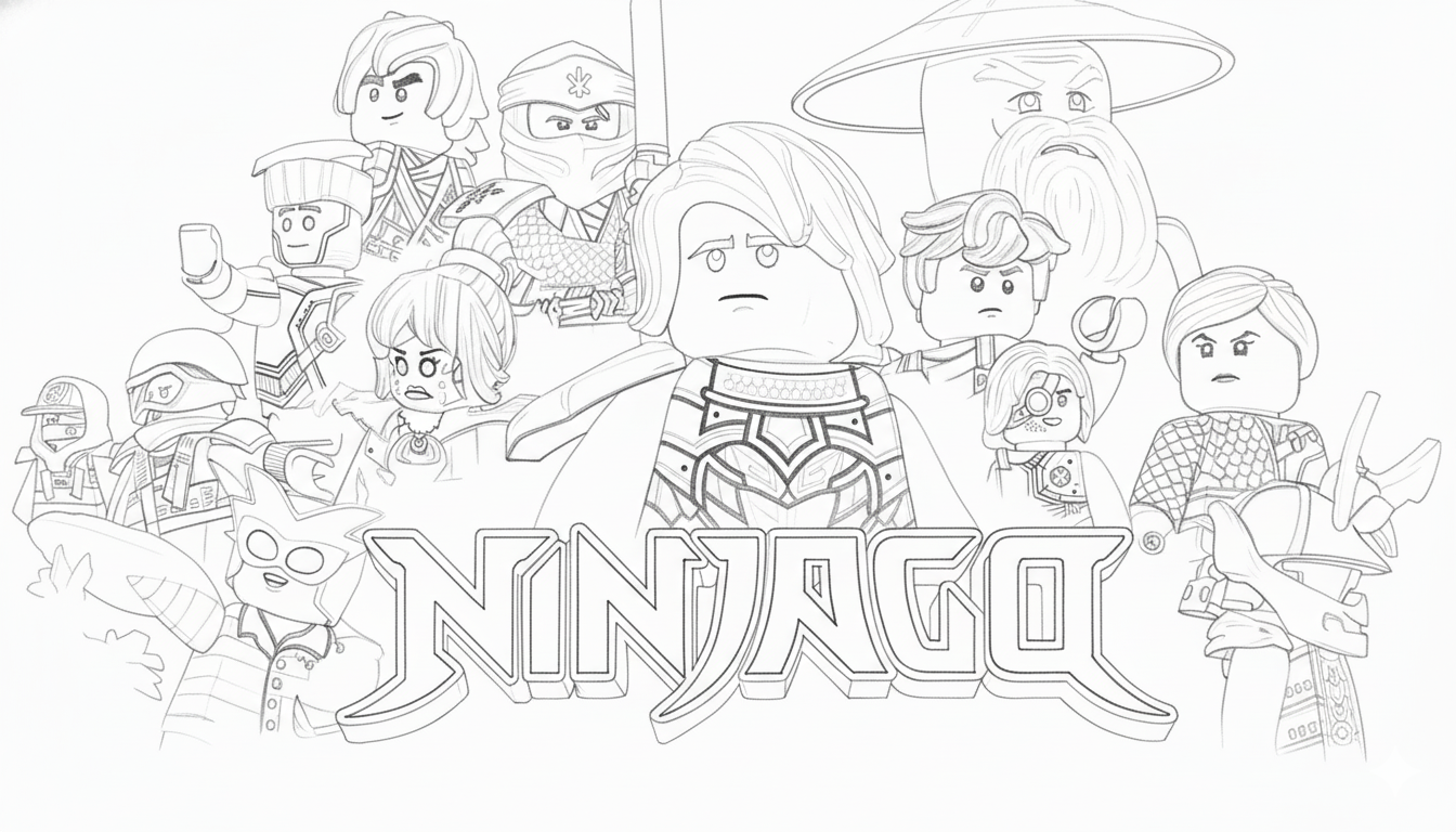 Ninjago team coloring page transformation - coloring page