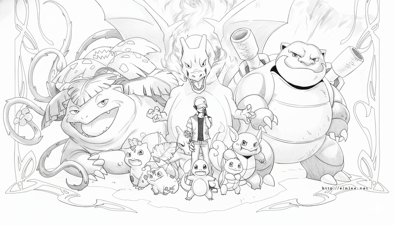 Charizard Venusaur Blastoise evolution coloring page transformation - coloring page